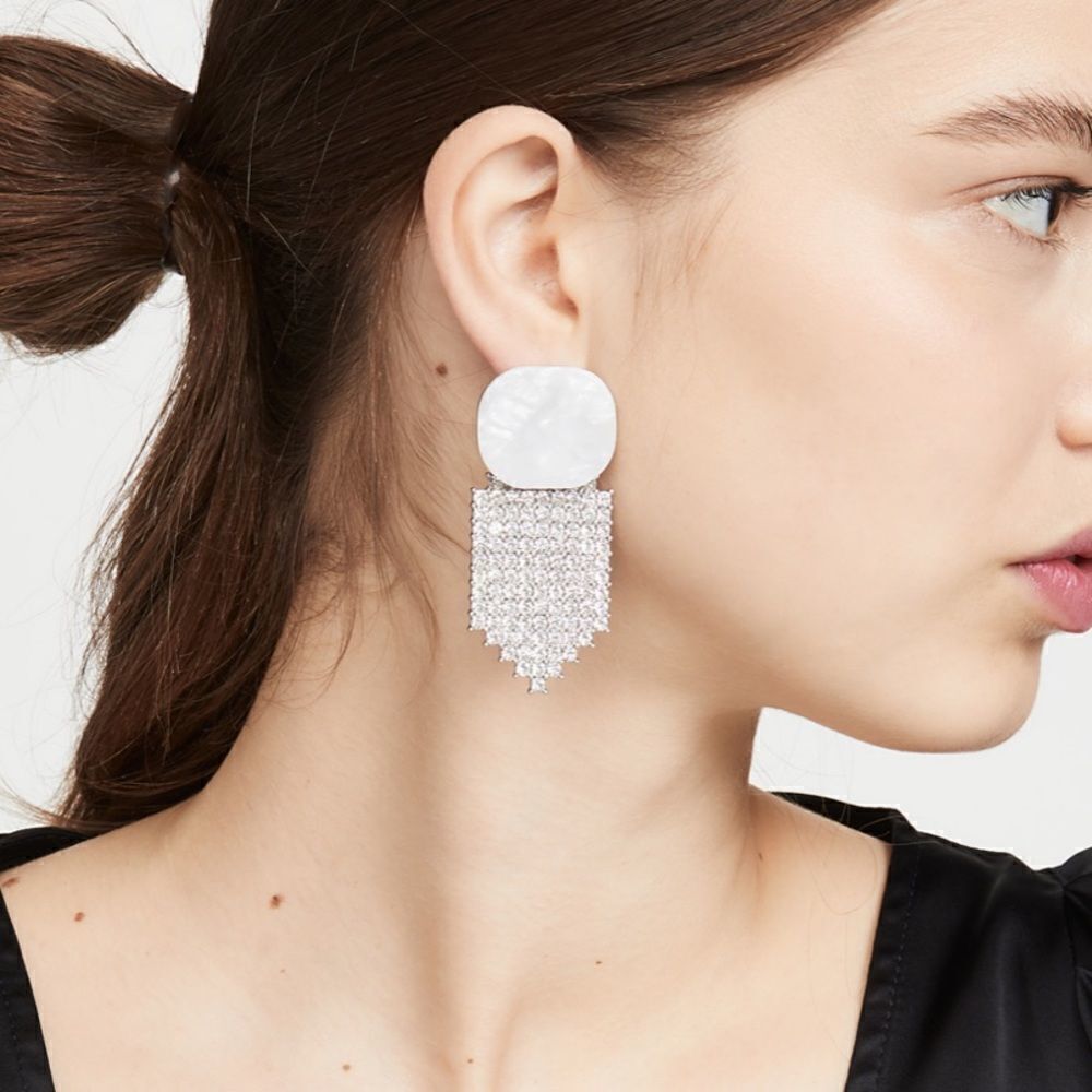 For Love and Lemons Earrings Auburn Crystal in White NEW